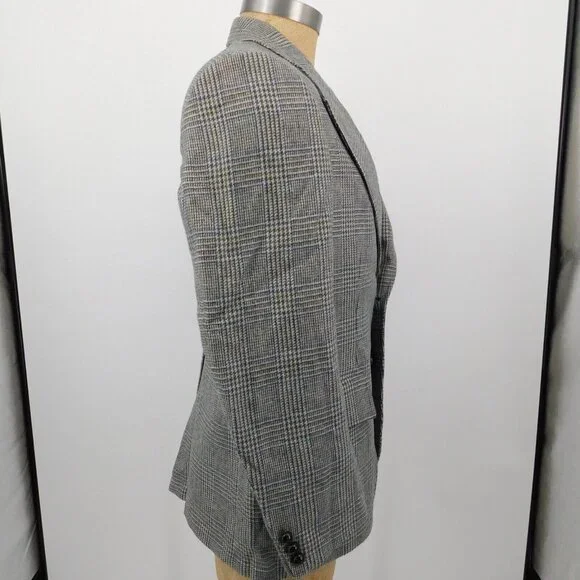 Mens Gray Glen Plaid 2 Button Wool Sport Coat Size 42 Wellington Clothes Vintage - Picture 4 of 7